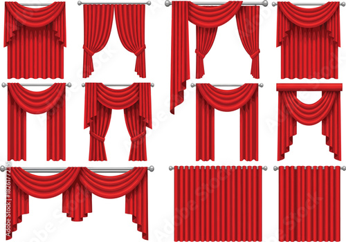 Collection of elegant red drapery and stage curtains in various styles