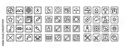 Diverse set of black line art icons for web and mobile apps