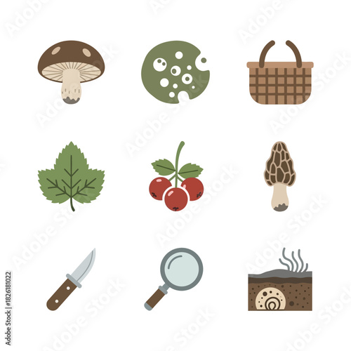 Foraging and Nature Icon Set for Outdoor Activities.