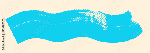 Wave brush stroke background. Sea blue color painted line brushstroke. Bold grainy watercolor vector texture. Cute baby summer art vibe. Wavy geometric grunge design . Hand-drawn retro surf banner bg