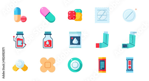 Medical Treatment Icons - Healthcare and Pharmaceutical Supplies.