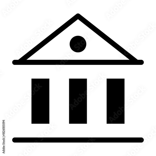 Minimalist line icon of a government building, law and institution symbol.