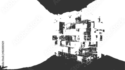 Abstract geometric cube structure with dark gray and white contrast vector
