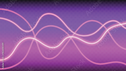 Elegant glowing neon waves on purple background create a modern dynamic futuristic feeling, perfect for technology, design, and innovative concepts