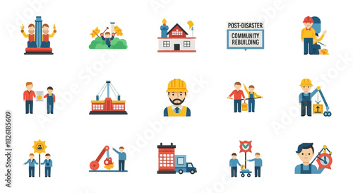 Set of construction and industry icons representing various jobs and services.