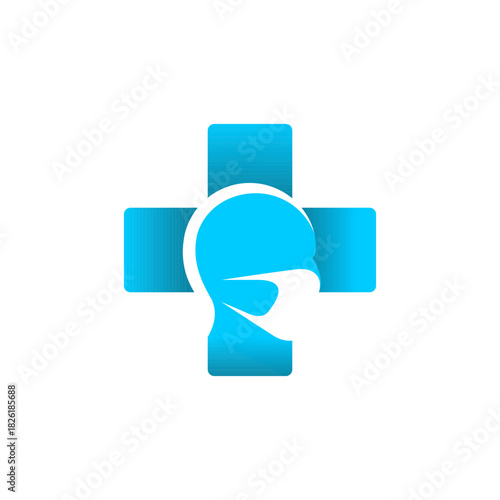 Blue medical cross logo with a human head profile silhouette, symbolizing healthcare, respiratory therapy, and clinical services