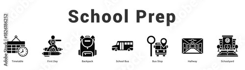 School Prep Modern and clean web banner illustration featuring thematic icons for visual communication