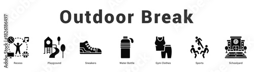 Outdoor Break Modern and clean web banner illustration featuring thematic icons for visual communication
