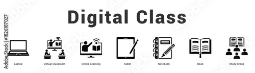 Digital Class Modern and clean web banner illustration featuring thematic icons for visual communication
