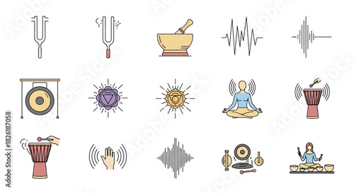 Sound healing instruments and meditation for relaxation and wellness.