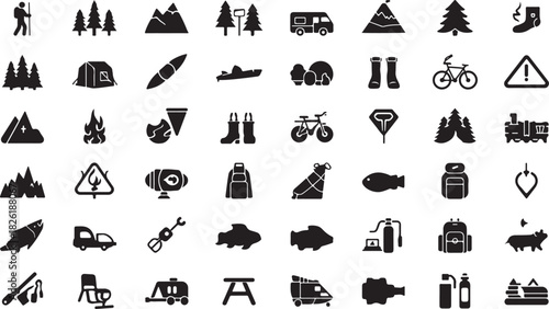 Outdoor Activities and Camping Icon Collection hiker trees