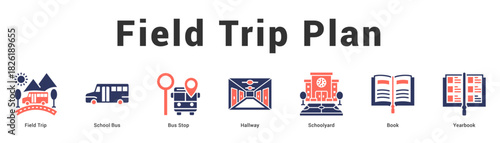 Field Trip Plan Modern and clean web banner illustration featuring thematic icons for visual communication