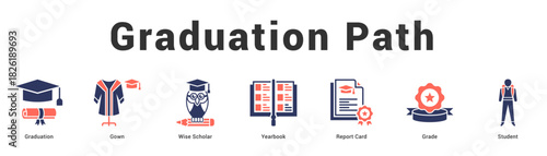 Graduation Path Modern and clean web banner illustration featuring thematic icons for visual communication