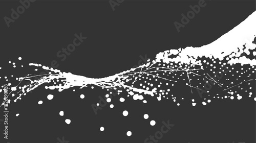 White abstract splash pattern with dots on dark gray background splatter liquid