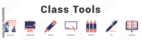 Class Tools Modern and clean web banner illustration featuring thematic icons for visual communication