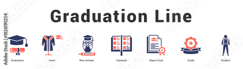 Graduation Line Modern and clean web banner illustration featuring thematic icons for visual communication