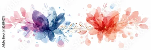 Panel kuchenny z motywem A decorative border composed of watercolor flowers and leaves in blue, purple, red, and pink hues, set against a clean white background with scattered watercolo