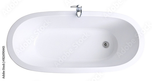 top view of empty white modern bathtub isolated on white