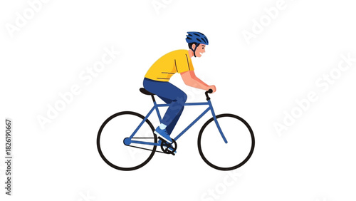 Cyclist Riding Bicycle Vector Illustration of a Person on a Bike, Isolated on White Background