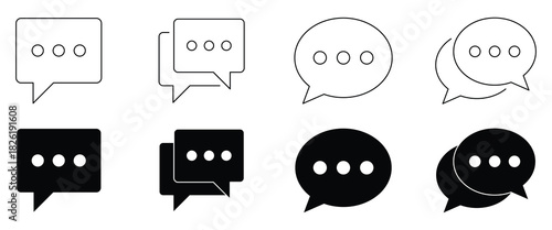 Speech bubble icon set. Chat icon set. Messaging and comment symbol. Black solid and line icon set. Vector illustration.