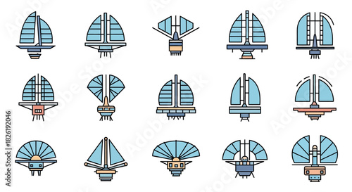 Architectural designs of futuristic buildings and modern structures.