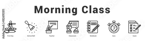 Morning Class Modern and clean web banner illustration featuring thematic icons for visual communication