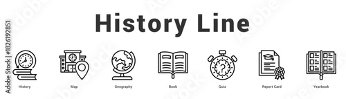 History Line Modern and clean web banner illustration featuring thematic icons for visual communication