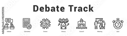 Debate Track Modern and clean web banner illustration featuring thematic icons for visual communication