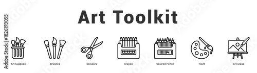 Art Toolkit Modern and clean web banner illustration featuring thematic icons for visual communication