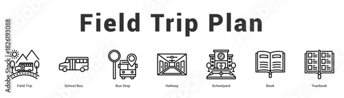 Field Trip Plan Modern and clean web banner illustration featuring thematic icons for visual communication