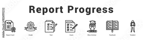 Report Progress Modern and clean web banner illustration featuring thematic icons for visual communication