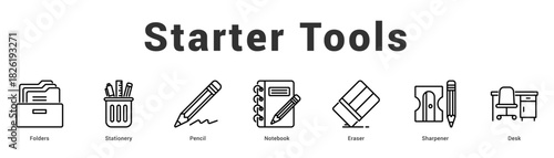 Starter Tools Modern and clean web banner illustration featuring thematic icons for visual communication