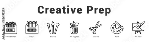 Creative Prep Modern and clean web banner illustration featuring thematic icons for visual communication