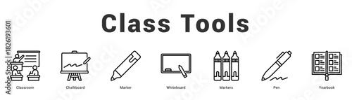 Class Tools Modern and clean web banner illustration featuring thematic icons for visual communication