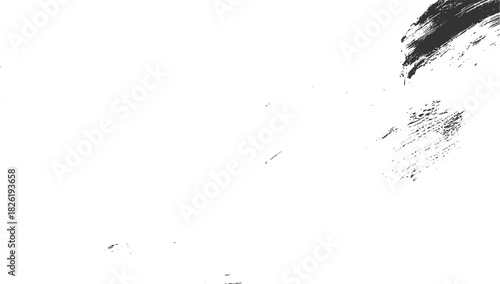 Dark ink brush strokes and splatters on white background paint