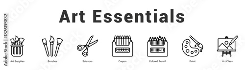 Art Essentials Modern and clean web banner illustration featuring thematic icons for visual communication