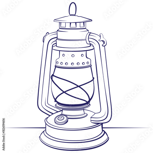 Hand-Drawn Antique Oil Lantern Vector Outline – Classic Kerosene Lamp Line Illustration for Vintage Graphics, Adventure Themes, and Retro Branding