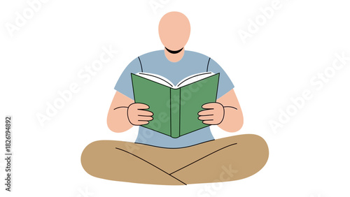 Person Sitting Cross-legged Reading an Open Book with Green Pages