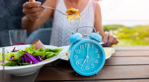 Healthy Meal with Time Schedule by the Intermittent Fasting Clock