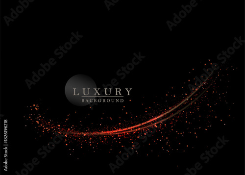 Isolated exquisite design element, red arc on black background.