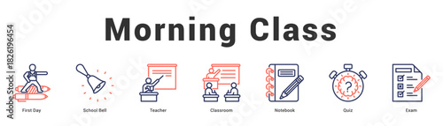 Morning Class Modern and clean web banner illustration featuring thematic icons for visual communication