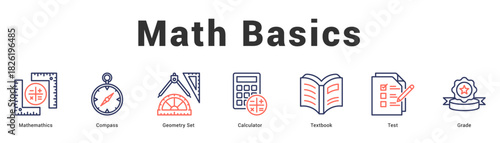 Math Basics Modern and clean web banner illustration featuring thematic icons for visual communication