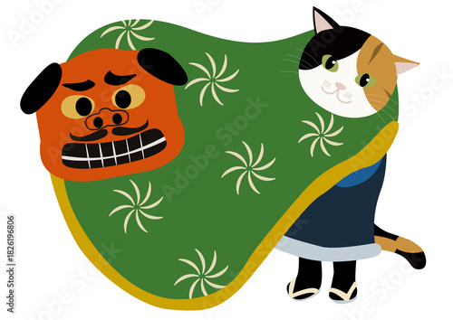 Wallpaper Mural 日本の伝統の獅子舞のミケ猫 Torontodigital.ca