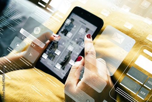 Digital platform management and social media communication concepts.Digital marketing interface