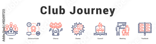 Club Journey Modern and clean web banner illustration featuring thematic icons for visual communication