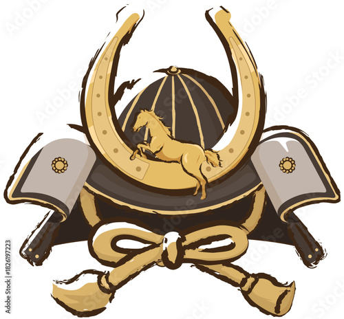 馬の歪めの前立てが付いた兜