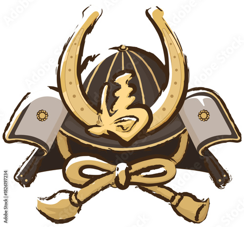 馬の歪めの前立てが付いた兜