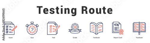 Testing Route Modern and clean web banner illustration featuring thematic icons for visual communication