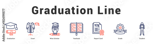 Graduation Line Modern and clean web banner illustration featuring thematic icons for visual communication