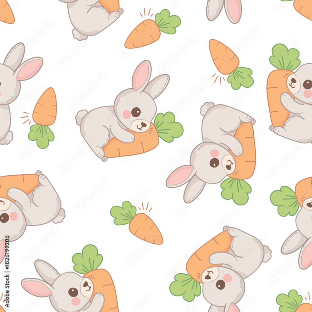 Fototapeta premium Hand Drawn Cute bunny seamless pattern on white background vector illustration